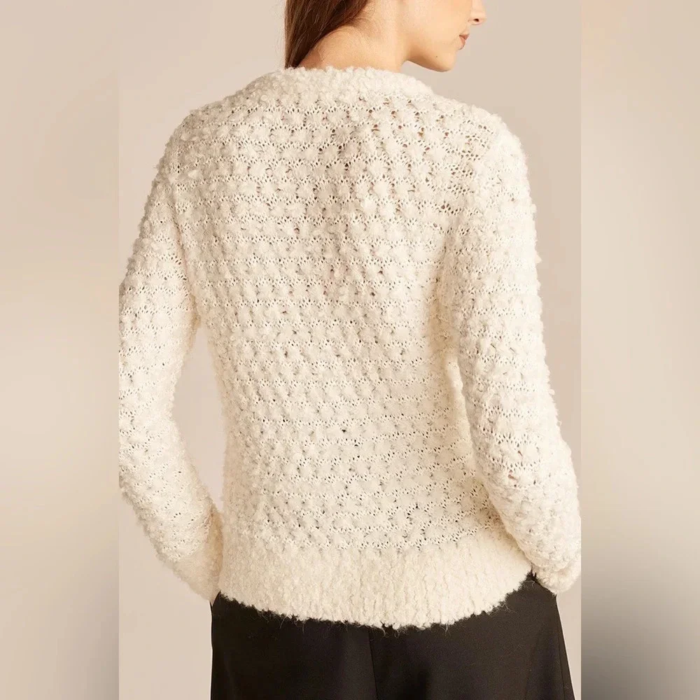 Rebecca Taylor Ivory Cotton Blend Feminine Whimsical Sweater Removable Bow L